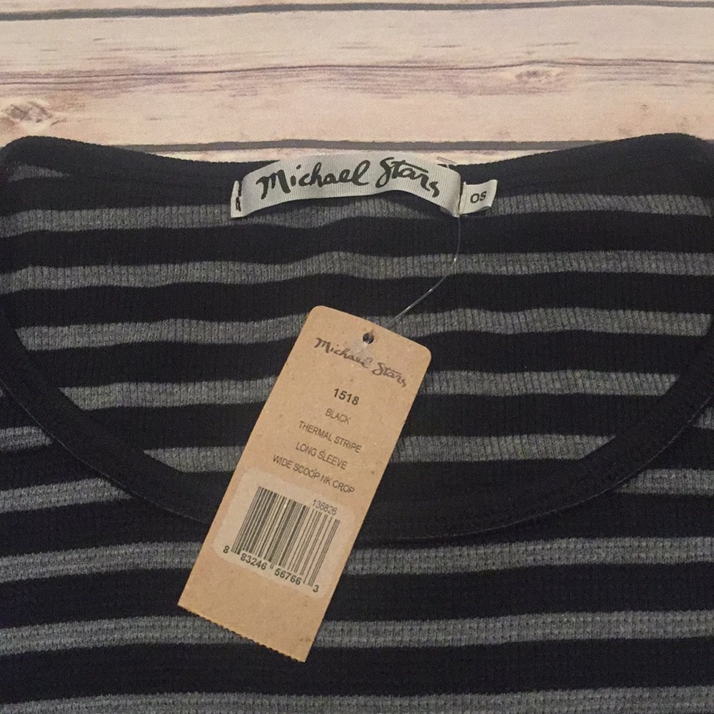 NWT Michael Stars Thermal Stripe Wise Scoop Neck - Picture 3 of 4
